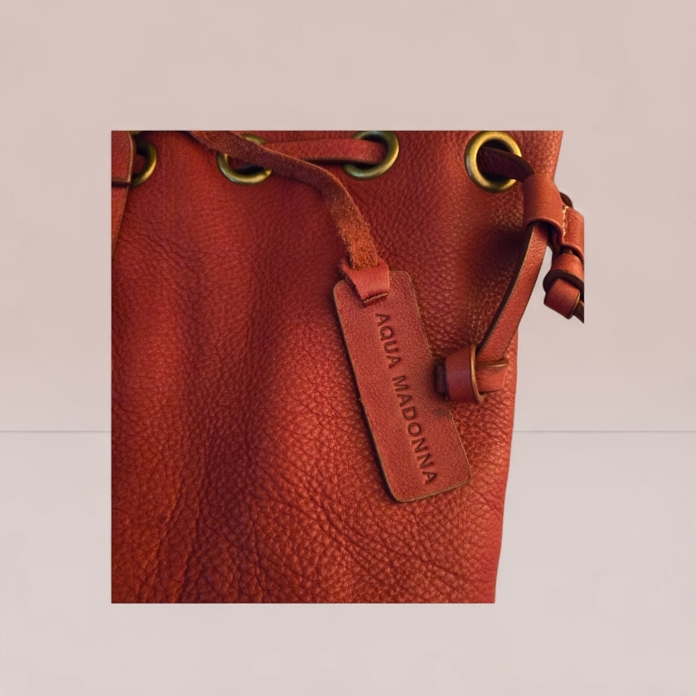 Aqua Madonna Red Leather Drawstring Bucket Bag - Picture 2 of 5